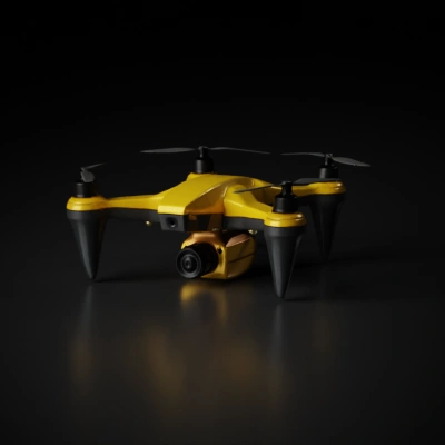 yellow quadcopter drone with camera.