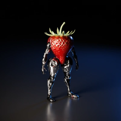 Robot figure with strawberry head.