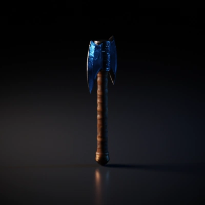 Double-bladed medieval axe, intricate details.