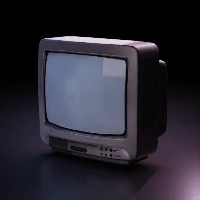 Old-fashioned television set with static display.