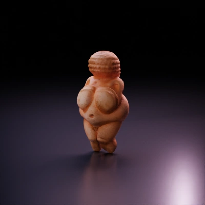 Prehistoric figurine with exaggerated feminine features.