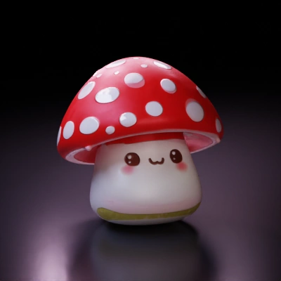 Kawaii mushroom with cute face, chibi style character.