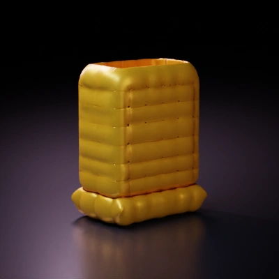Inflatable rectangular cushion with a cushioned base.