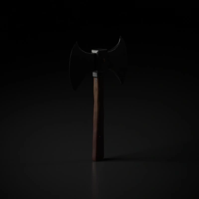 Battle axe with wooden handle.