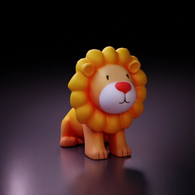 Cute lion cartoon character, toy-like.