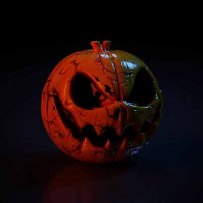 Carved pumpkin with scary face.
