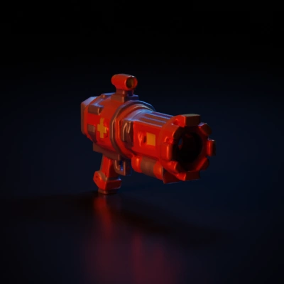 Cartoonish futuristic laser gun with lighting effect.