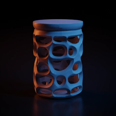 Modern abstract stool or table. the holes on the body are random