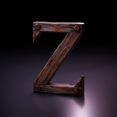 Rustic wooden letter Z with bolts.