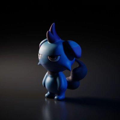 Cartoon creature with a horn and a tail.