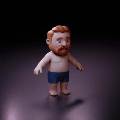 Toy figure in blue shorts.