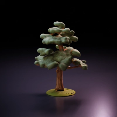 Large well-detailed tree with thick trunk, lush foliage.