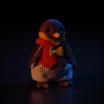 Penguin figurine wearing formal attire, toy.