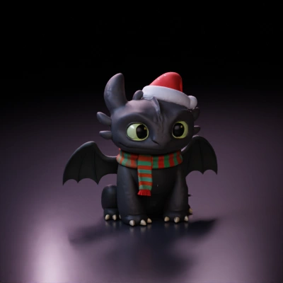 Black dragon with Santa hat.