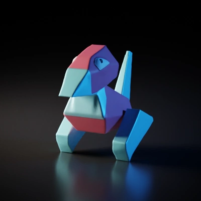 Low-poly bird-like creature, geometric design.