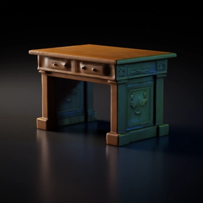 Ornate wooden desk with carved details.