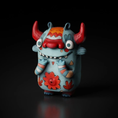 Cartoon monster figure with horns, decorated.