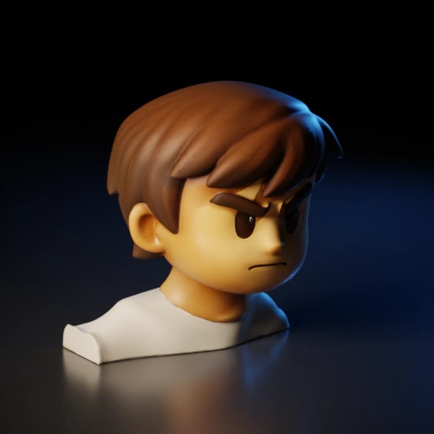 Angry cartoon boy head.