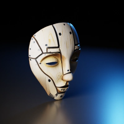 wooden robotic face.