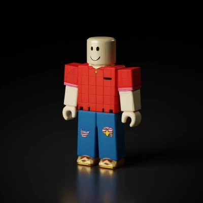 blocky toy figure with red shirt.