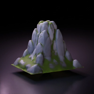 Rocky mountain with grassy patches.