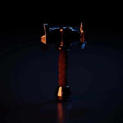Low-poly style hammer, video game weapon.