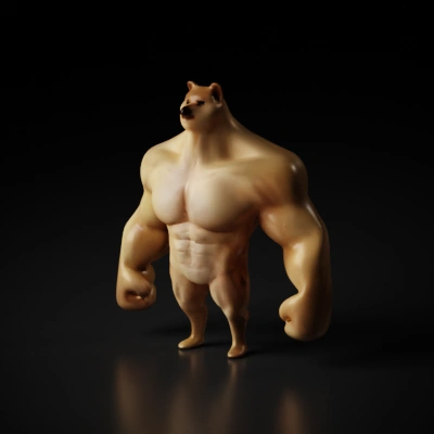 Muscular dog-headed humanoid, standing.