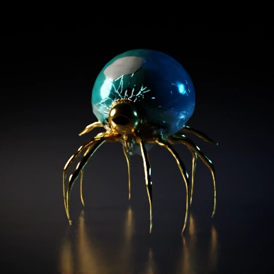 Spider-like creature with a spherical body, mechanical legs.