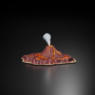 A volcano with flowing lava.