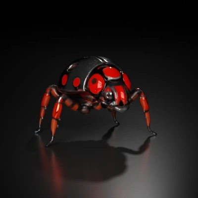 Mechanized 6-legged ladybug with articulated legs, insect-like design.