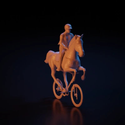 Horse with cyclist, innovative hybrid design. symmetric geometry. character. complex geometry.