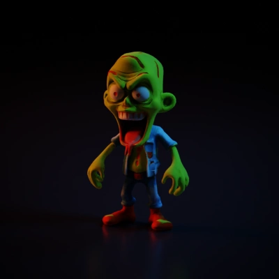 Zombie, cartoonish design, wide-mouthed.