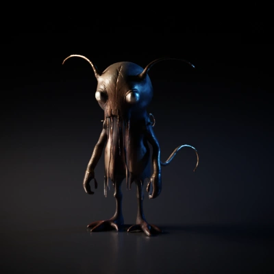 Alien creature with elongated limbs, insect-like features, menacing.