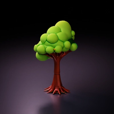 Stylized cartoon tree with round leaves.