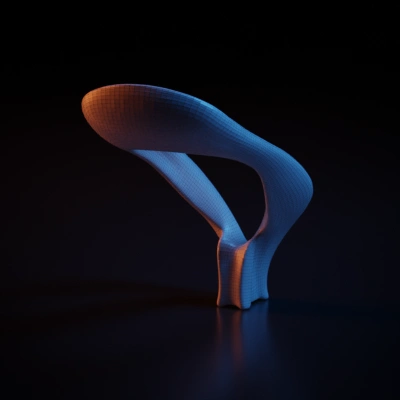 Sleek futuristic chair design with fluid form. . symmetric geometry, smooth edges.