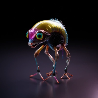Colorful alien creature, vibrant, neural network creation.