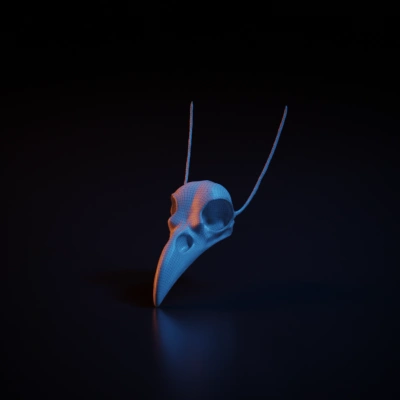 Bird skull pendant necklace, minimalist design. symmetric geometry, sharp edges, simple geometry, game-ready