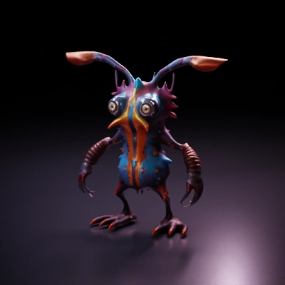 Alien creature with multiple eyes, antennae, detailed texture.