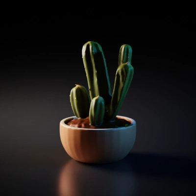 Cactus plant with multiple arms in pot.