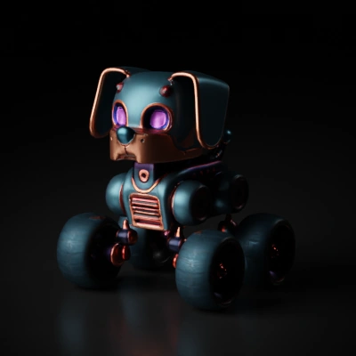 Robot dog on wheels, futuristic design.