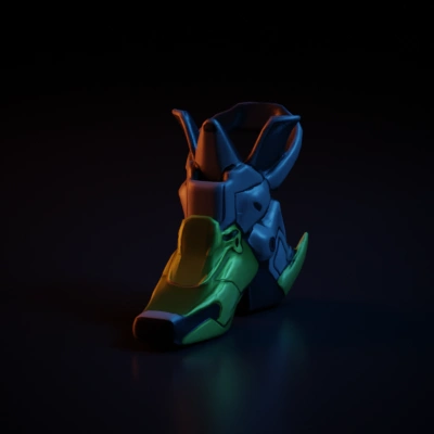 Mechanical boot, futuristic armor.