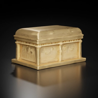 Ancient Egyptian sarcophagus with intricate carvings.