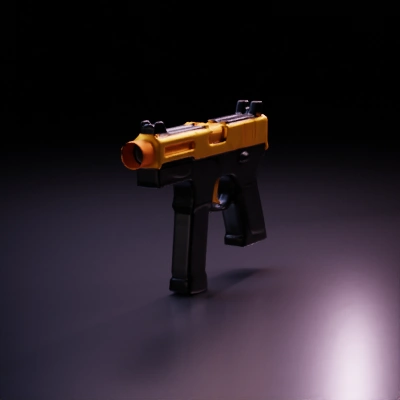 Handgun, modern design, detailed features.