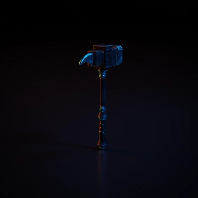 Futuristic hammer with energy core, intricate design.