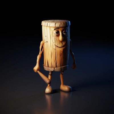 anthropomorphic wooden barrel character.