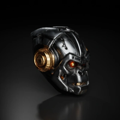 Robotic gorilla head with glowing eyes, mechanic design.