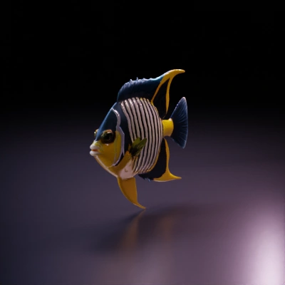 Tropical fish, striped body, flowing fins.