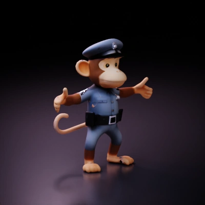 Chimpanzee police officer, giving thumbs up.