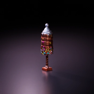 Chocolate bar character, decorated with candies.