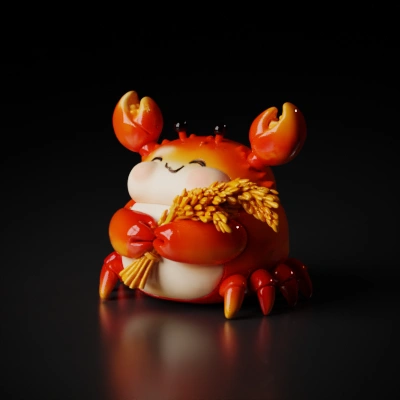 Cute crab holding rice ears.